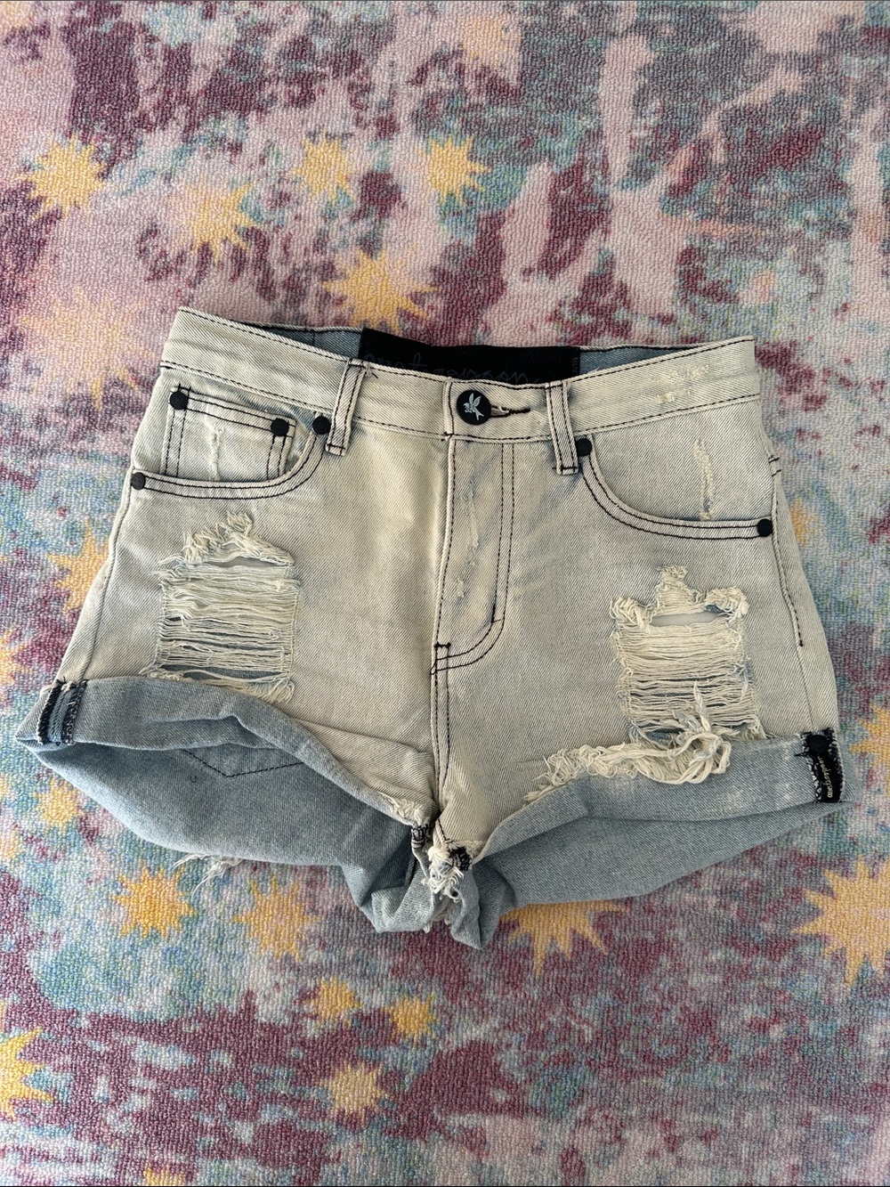 One Teaspoon High-Rise Distressed Denim Shorts - Light Wash